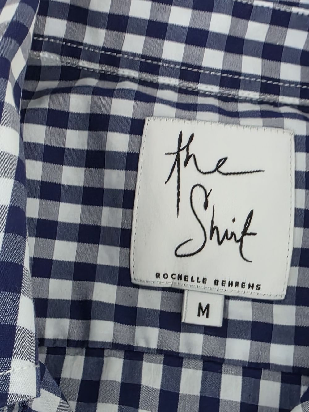 The Shirt by Rochelle Behrens Navy White Gingham Sleeveless Button-Down Size Med - Picture 3 of 9